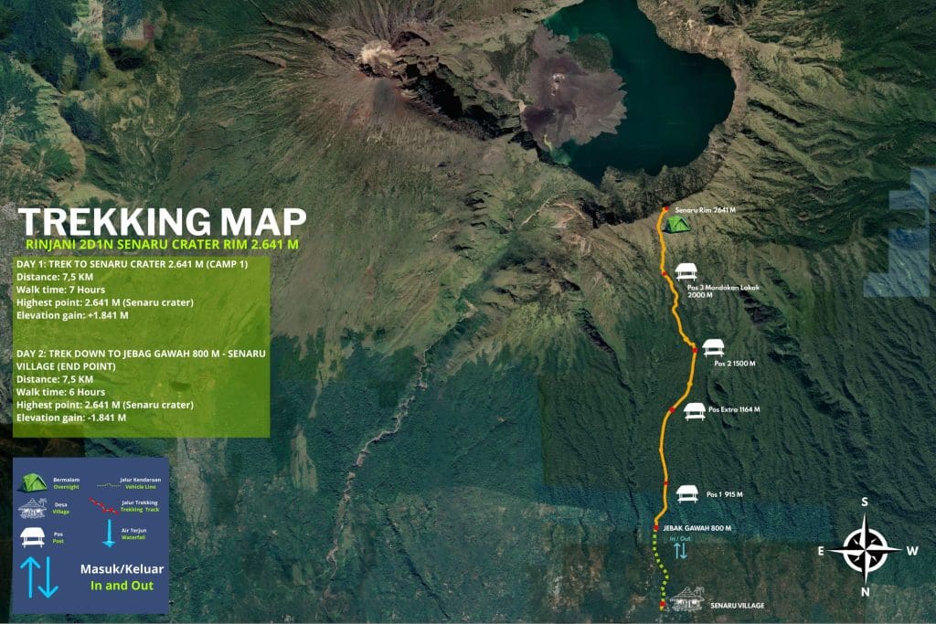 rinjani trekking map 2d1n to the rim